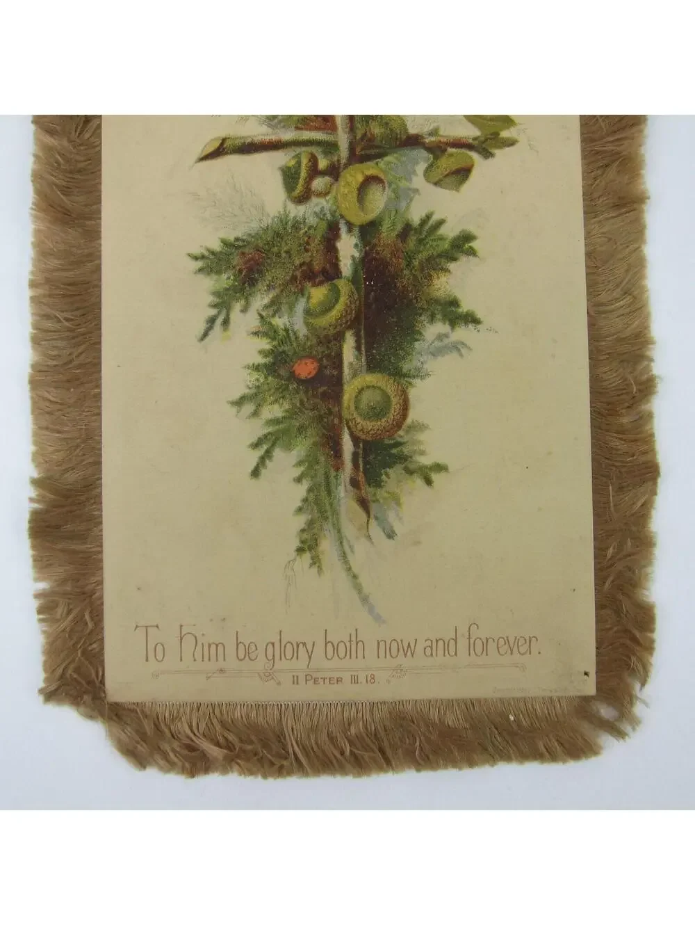 Victorian Card Easter Cross Branches Tree Bough Silk Fringe Double Sided Antique